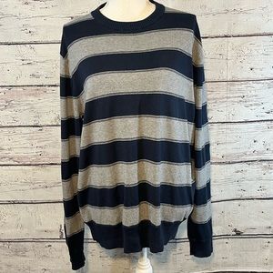 SONOMA Men's Lightweight Crewneck Sweater Navy Gray Stripes-Large
